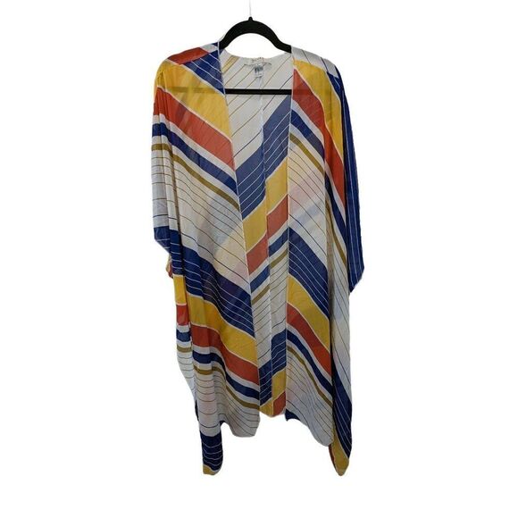 Forever 21 Contemporary Multi Color Striped Sheer Kimono Cape Shawl Women's Size - Picture 1 of 3